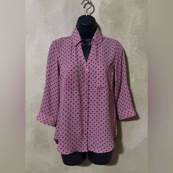 Iz Byer Women Size XS Polka Dot Pink & Black Blouse - Picture 1 of 5
